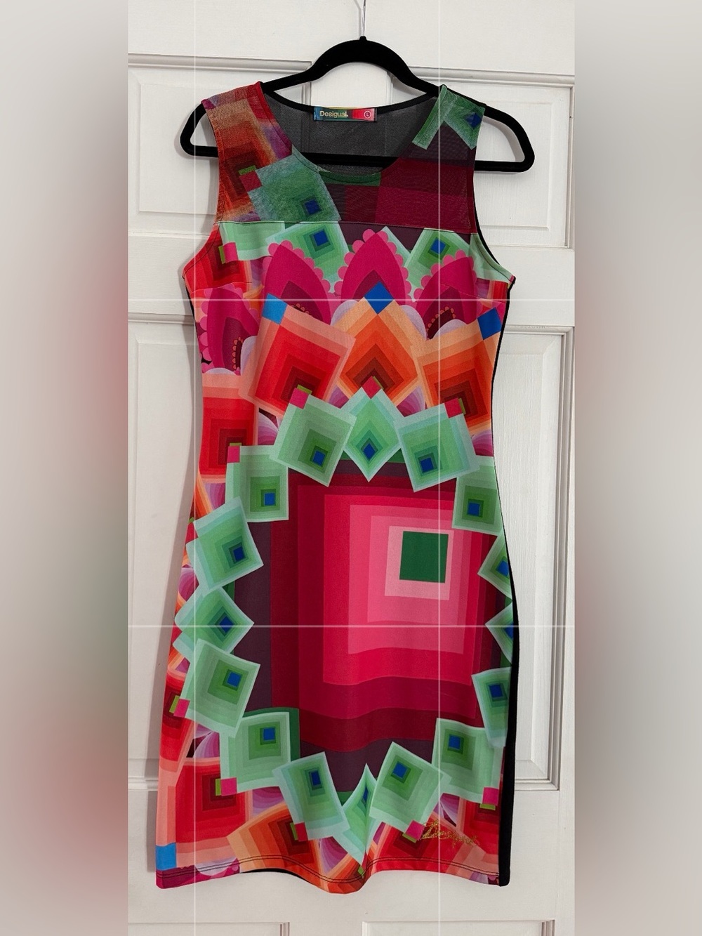 Desigual 40V2141 Margaret Geometric Mesh Sheath Dress Large Perfect Condition